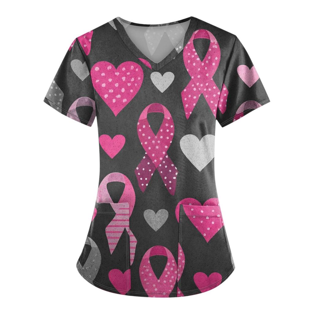 Women's Fashion V-Neck Short Sleeve Overalls With Pockets Printed Tops  Clothes