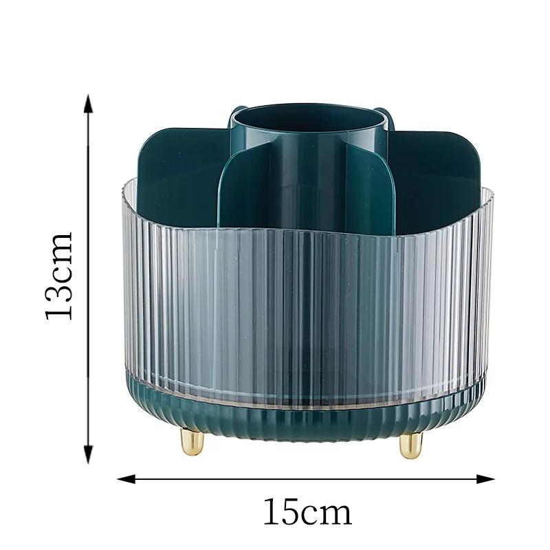 Rotating Desktop Makeup Brushes Organizer with Lid, Cosmetic Storage Box, Portable Lipstick, Eyeliner Holder, Skincare Pen Organ