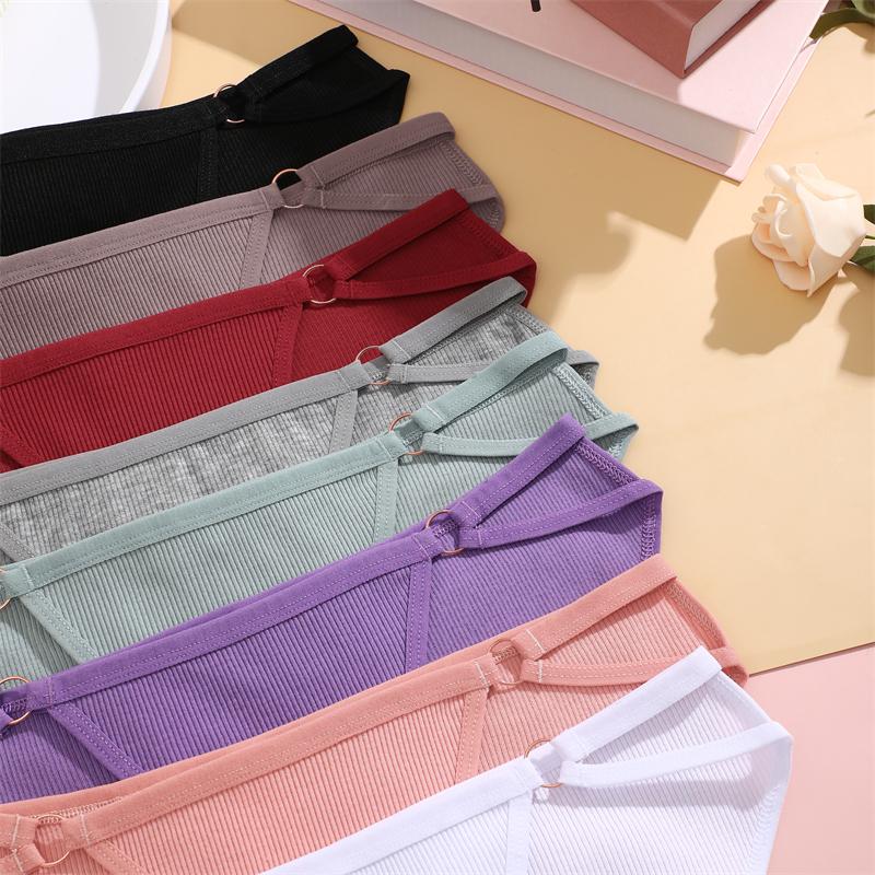 4Pcs Cotton Striped Underwear Women's Double Belt Panties Sexy Low Waist Solid Briefs Female Breathable Comfort Lingerie