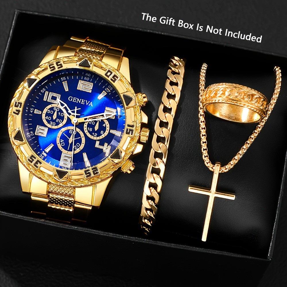 Мужские часы Geneva Blu-ray Glass Стальной ремешок Кварцевые часы Три циферблата Деловые Повседневные