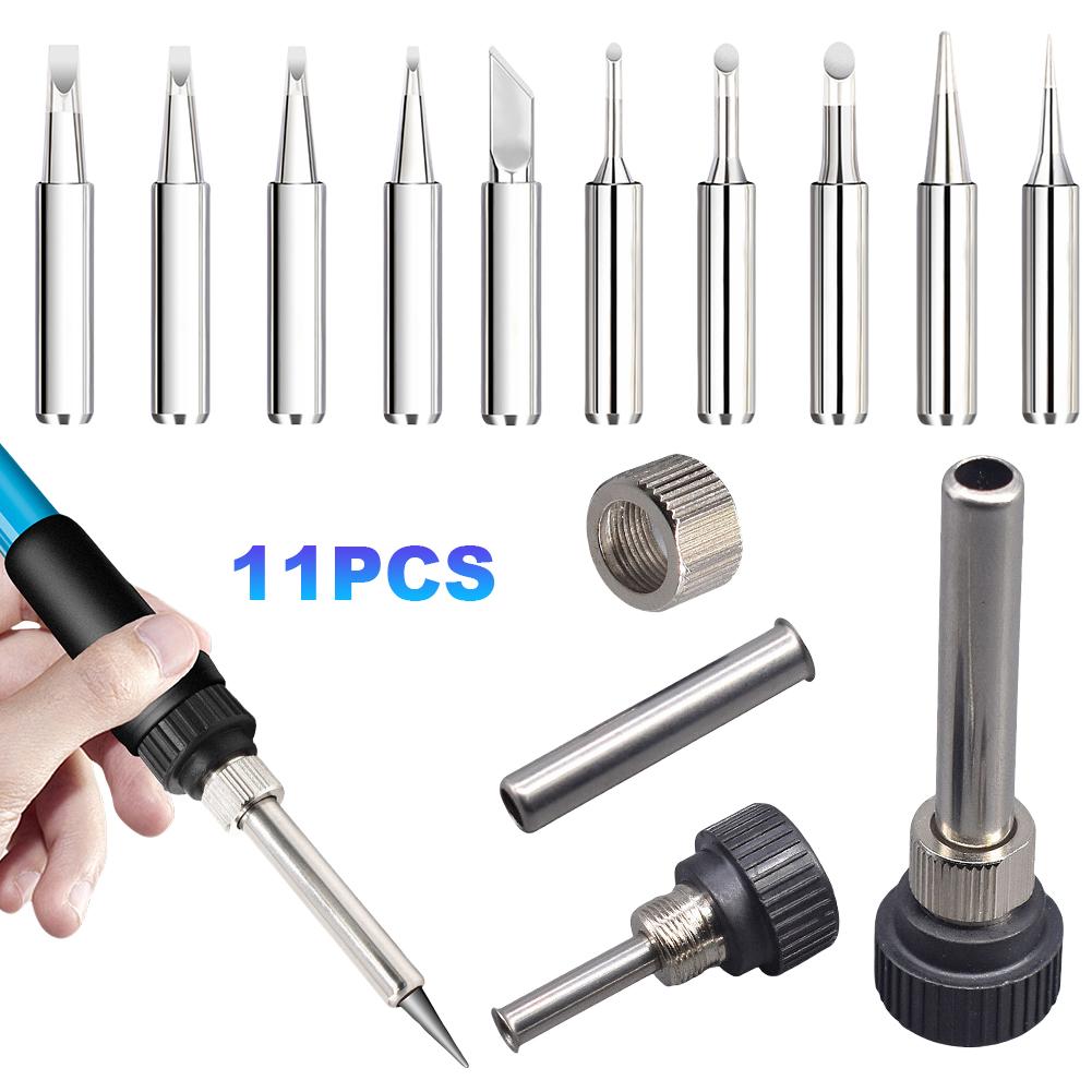 11 Pcs Soldering Iron Tips with Welding Sleeve 900M Lead-Free Replaceable Soldering Tip Welding Tips Head Welding Station Tools