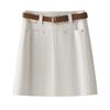 Women's Off-White Denim Midi Skirt: 2025 Spring/Summer High-Waisted A-Line, Slimming, Hip-Hugging Design.