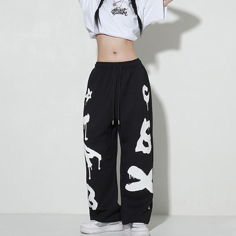 Letter Printed Euro American Style Jazz Loose Leggings Hip-hop Dance Sweatpants Cool Fashion Wide Leg Pants Streetwear Women