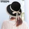 Wide Lace Brim Elegant Casual Foldable Summer Hats Women's Solid Color Outdoor Sunscreen Lace Patchwork Bow Hats