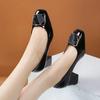 2025Medium Thick Heel Soft Leather  Single Shoes Shallow Mouth Square Head Women's Pumps Metal Square Buckl Heeled Mom Shoes