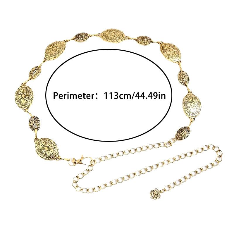 Ретро-стиль Женская металлическая цепочка на талию Регулируемый декоративный круглый резной ремень-цепочка Аксессуары высокого стиля