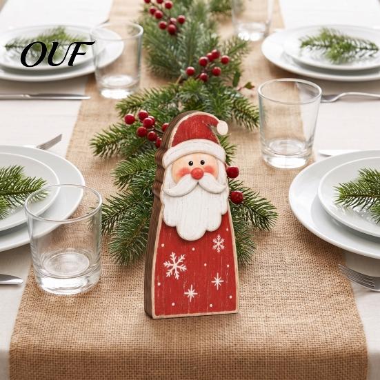 Santa Claus Elk Snowman Figurines Wooden Christmas Tabletop Decor, Reindeer Figurine, Rustic Collectible Holiday Figures Shelf Sitter for Fireplace