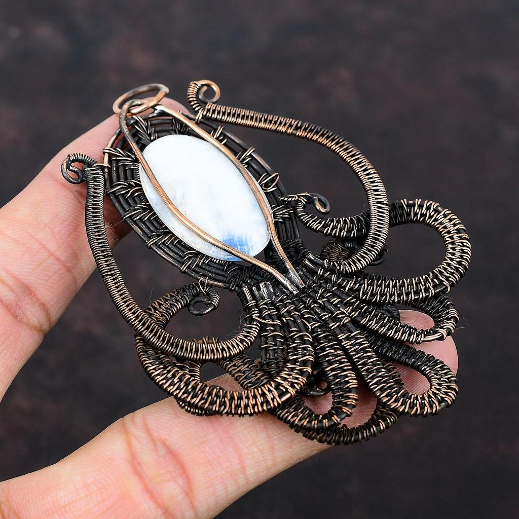 Blue Scheelite Gemstone Pendant Copper Wire Wrapped Pendant Handmade Jewelry Amazing Octopus Pendant Copper Wire Wrap Jewelry Gift For Women