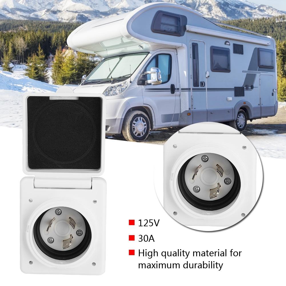 125V 30A RV Marine Power Cord Twist Electrical Lock White Inlet with Waterproof Cover