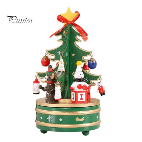 Wooden Christmas Tree Music Box Rotating Music Box Holiday Desktop Figurine for Living Room Bedroom Party Decoration