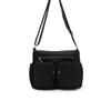 Women's Medium Size 7 Compartments Water Resistant Crinkle Fabric Cross Strap Black Color Shoulder Bag