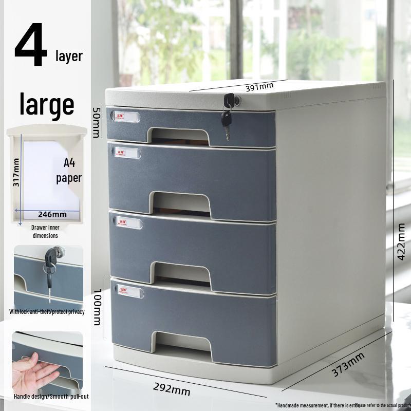 Lockable Multi-Layer A4 File Cabinet Drawer - Plastic Office Storage Box