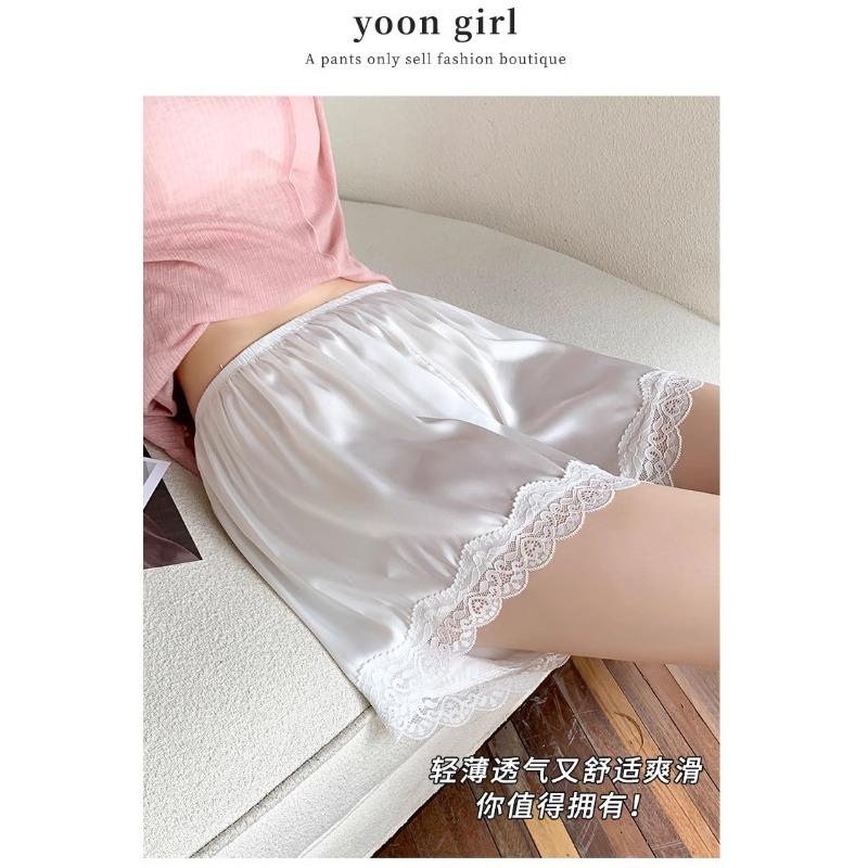 Белые защитные штаны, которые женщины могут носить, нераскатанные пижамные штаны, тонкие леггинсы, свободные кружевные шорты из ледяного шелка