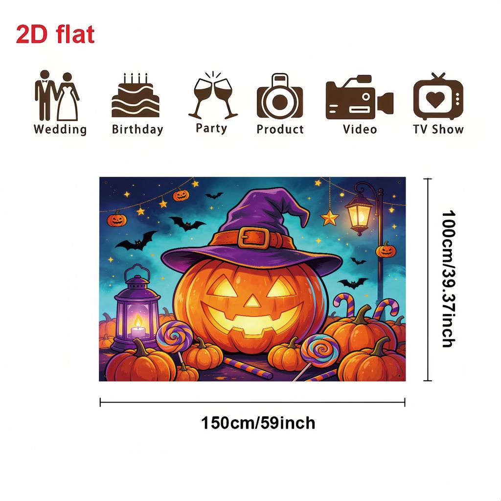 2D apartment 1 magic hat and Jack lantern banner suitable for Halloween party background haunted house wall decoration