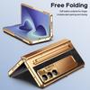 PU Leather Glass Film Pen Slot with Pen Phone Case for Samsung Galaxy Z Fold 8 6 5 4 3 Fold6 Fold8 Ultra Hinge Protection Cover