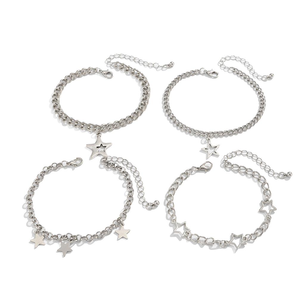 Ingemark 4 Pcs/Set Vintage Hollow Pentagram Pendant Bracelet Men Trend Punk Metal Adjustable Aesthetics Bracelets Couple Jewelry