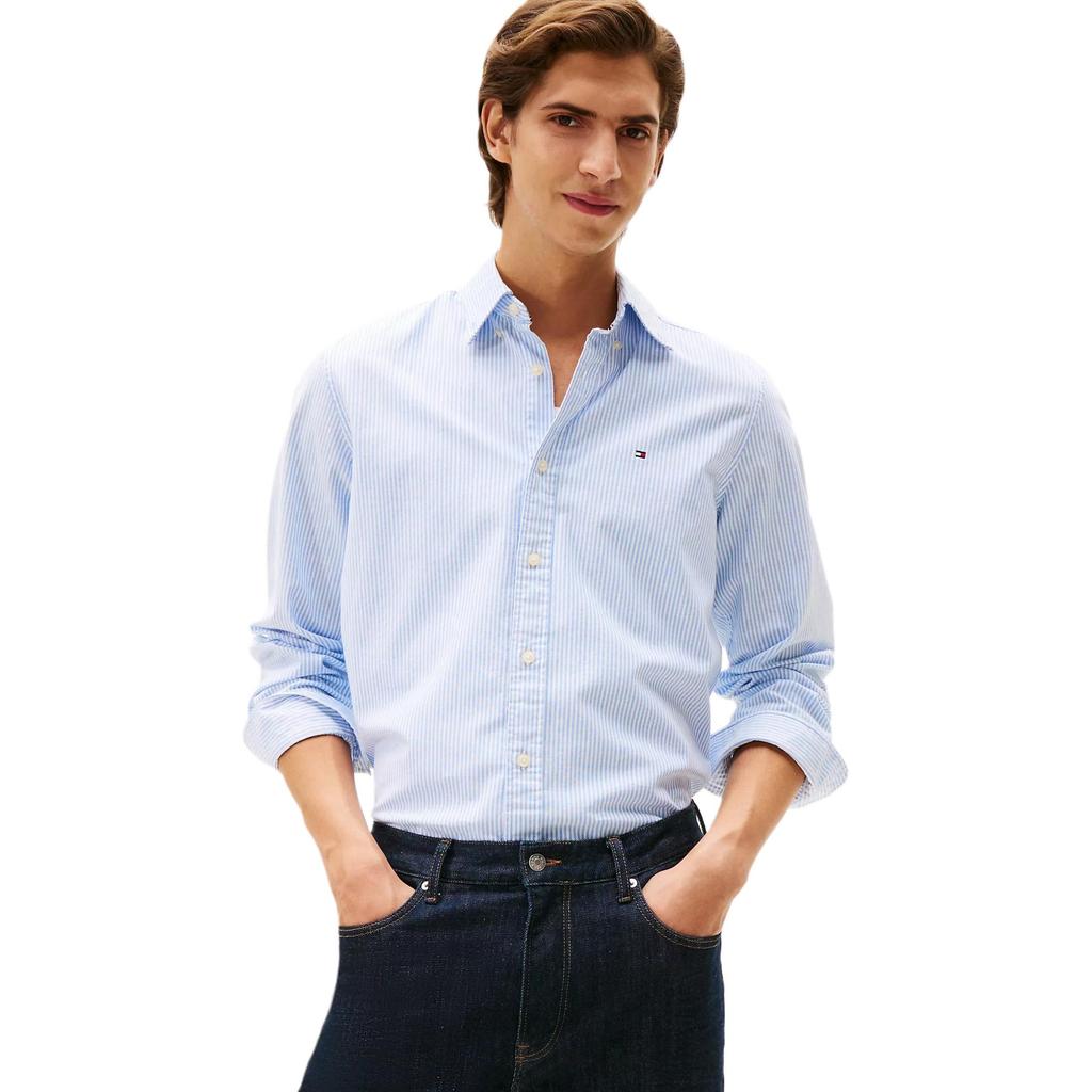 Tommy Hilfiger Мужская рубашка Оксфорд в полоску, стрейч, regular fit, синяя M78J8439-C39