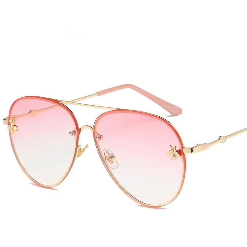 Luxury Brand Designer Female Rimless Sunglasses Aviation Woman Sun Glasses Gradient Shades Little Bee Lens Ladies UV400 Ray