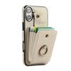 For iPhone 17 Case Card Holder Ring Kickstand TPU+PU Leather Phone Cover with Long Strap