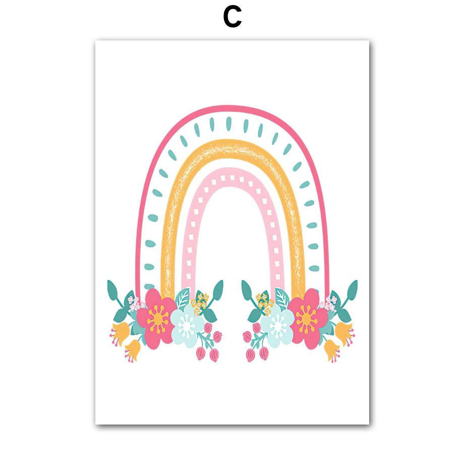 Cute Sun Rainbow Clouds Stars Flowers Nursery Wall Art Canvas Painting Cartoon Posters And Prints Pictures Baby Kids Room Decor