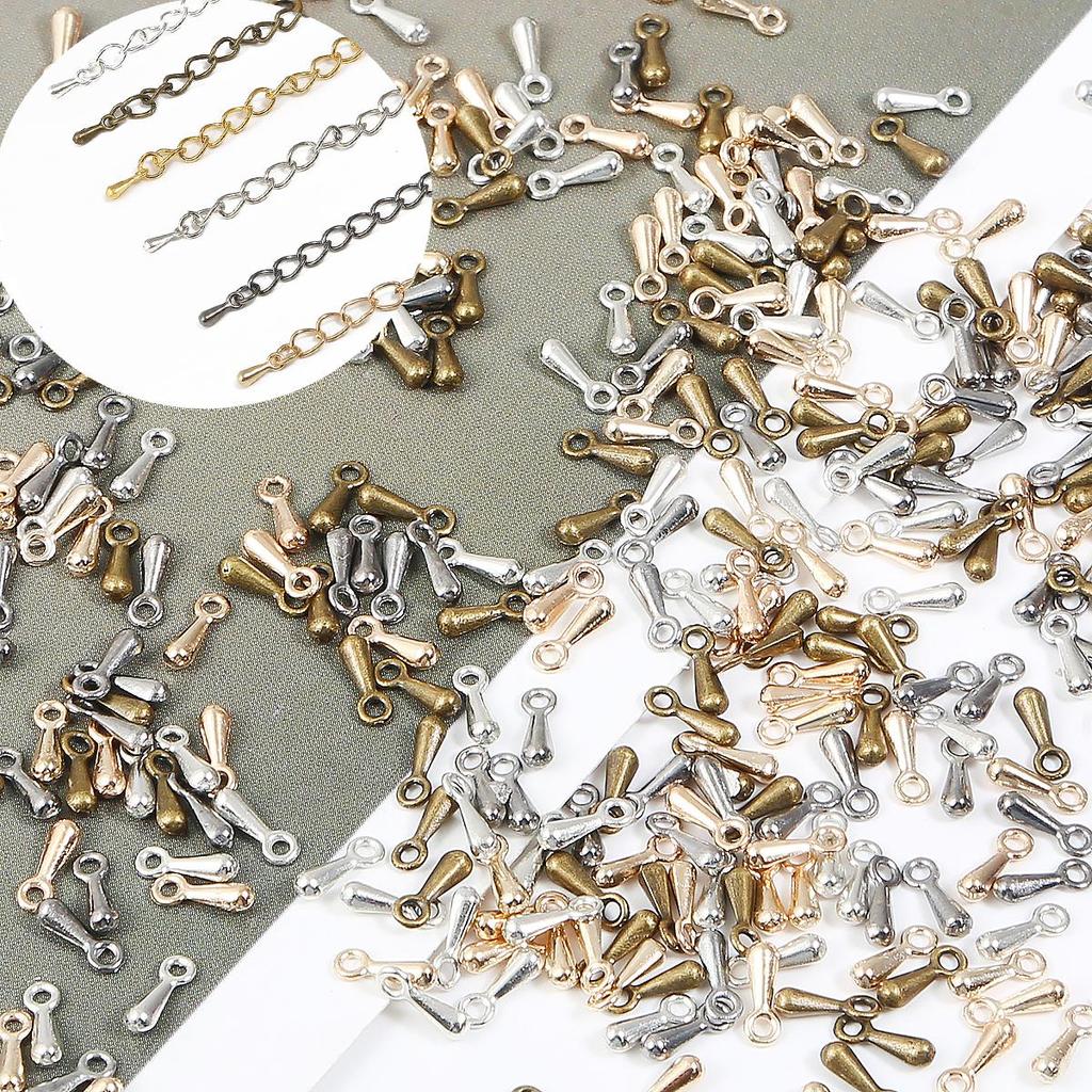 100pcs 2x7mm Water Droplets Cord for DIY Necklace Bracelet Crimp Ends Extended Extension Chains Tails Clasp
