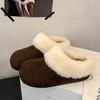 Пушистые тапочки на толстой подошве с закрытым носком для женщин, новая зимняя обувь 2025 года, интегрированные меховые сапоги для снега, хлопковые тапочки с набивкой