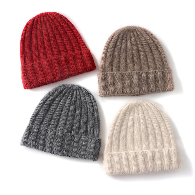 Кашемировая шапка Осень и Зима Новый стиль Женская мода Повседневная Защита ушей Шапка-бини с отворотом Однотонная Вязаная шапка