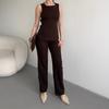  European and  women's clothing new round neck sleeveless lace-up waist halter top high waist straight pants set