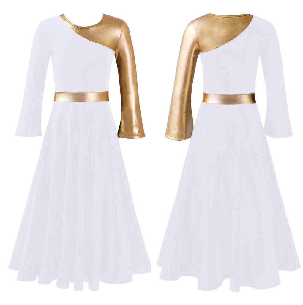 Детское литургическое танцевальное платье для девочек с расклешенным низом и длинными рукавами, лирические платья, костюм для поклонения, церковь