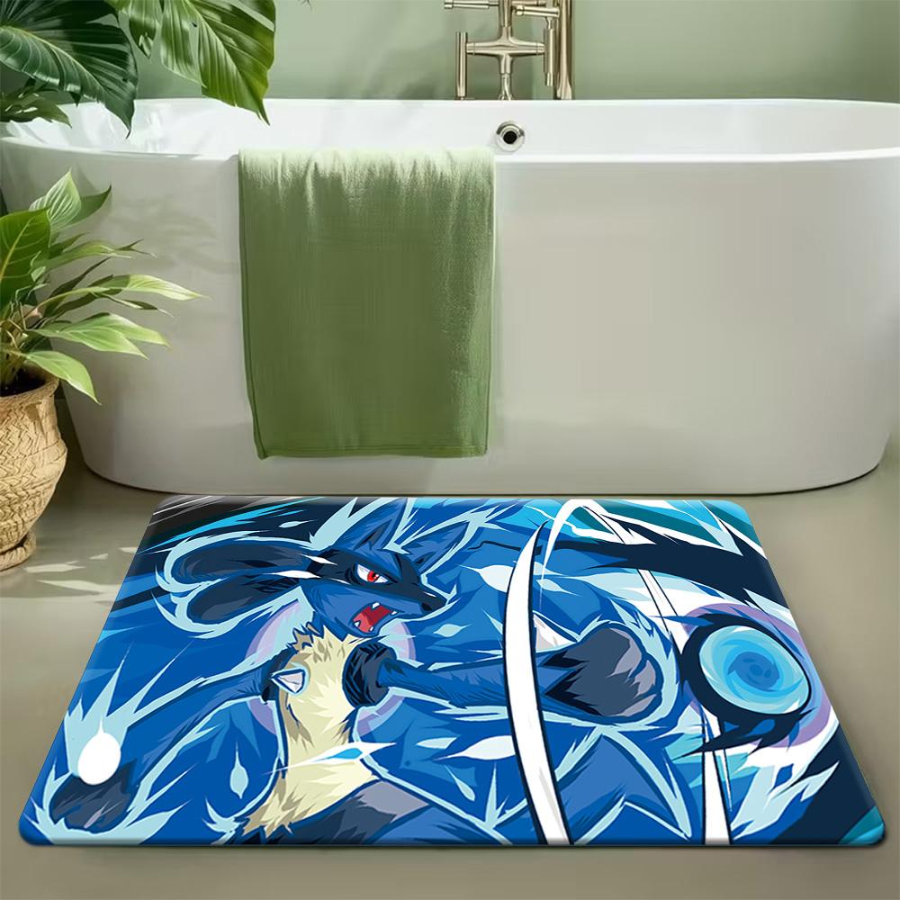Pokemon Mewtwo Surfing The Great Wave Print Doormat Anti-slip Absorbent Floor Mat for Home Entrance Bedroom Living Room Decor