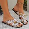 Women's Square Toe Slippers Retro Open Toe Flat Casual Beach Shoes for Women Outdoor Light Women's Slides Shoes Female Sandals