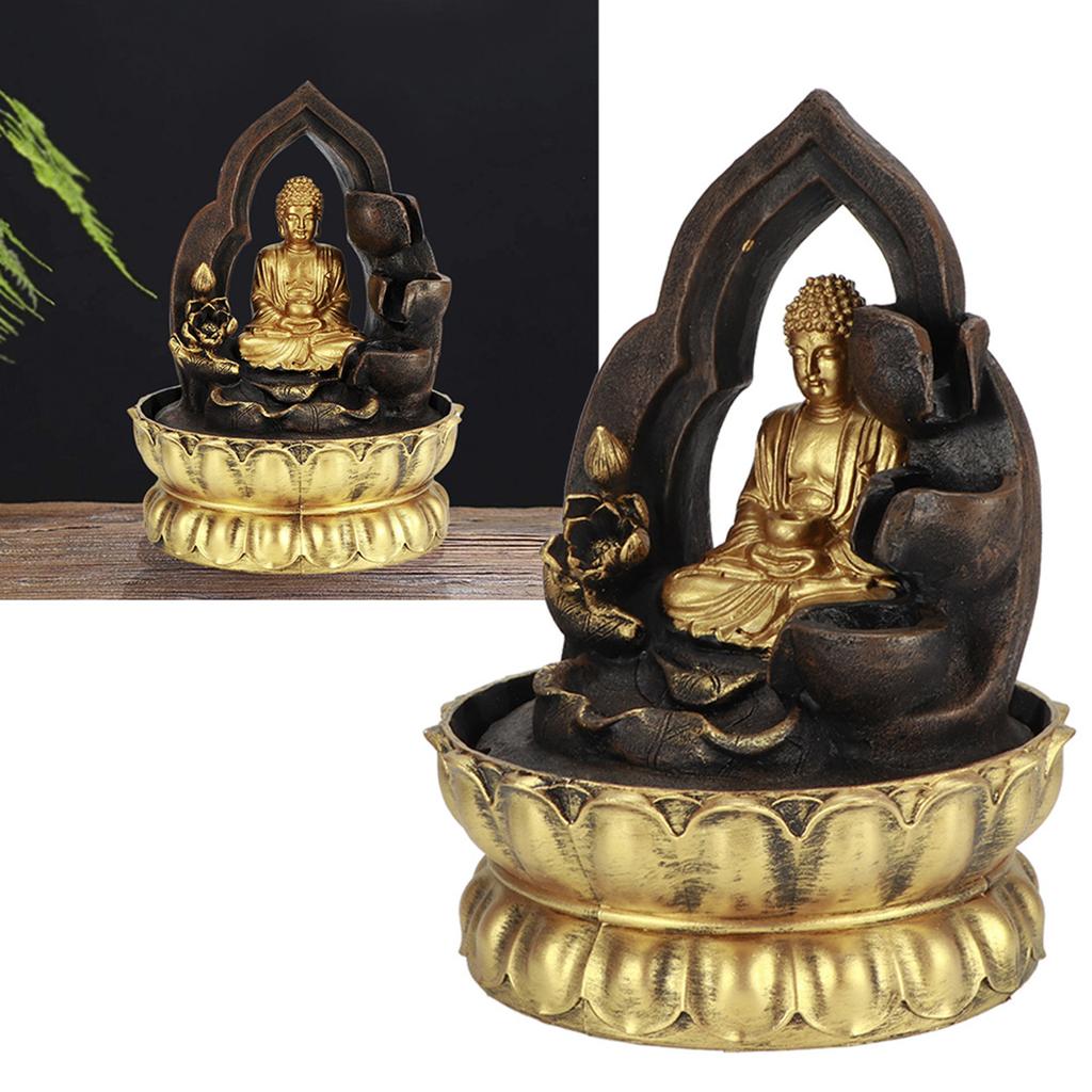 Светодиодный настольный фонтан из смолы с водным фонтаном, украшения для медитации, статуя Будды, дом