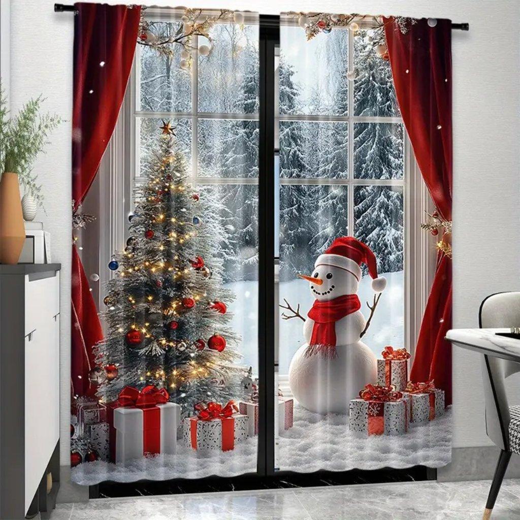 2-Panel Semi Blackout Curtains With Christmas Pendant Design - Soft, Light-Filtering Drapes for Privacy In Bedroom, Living Room