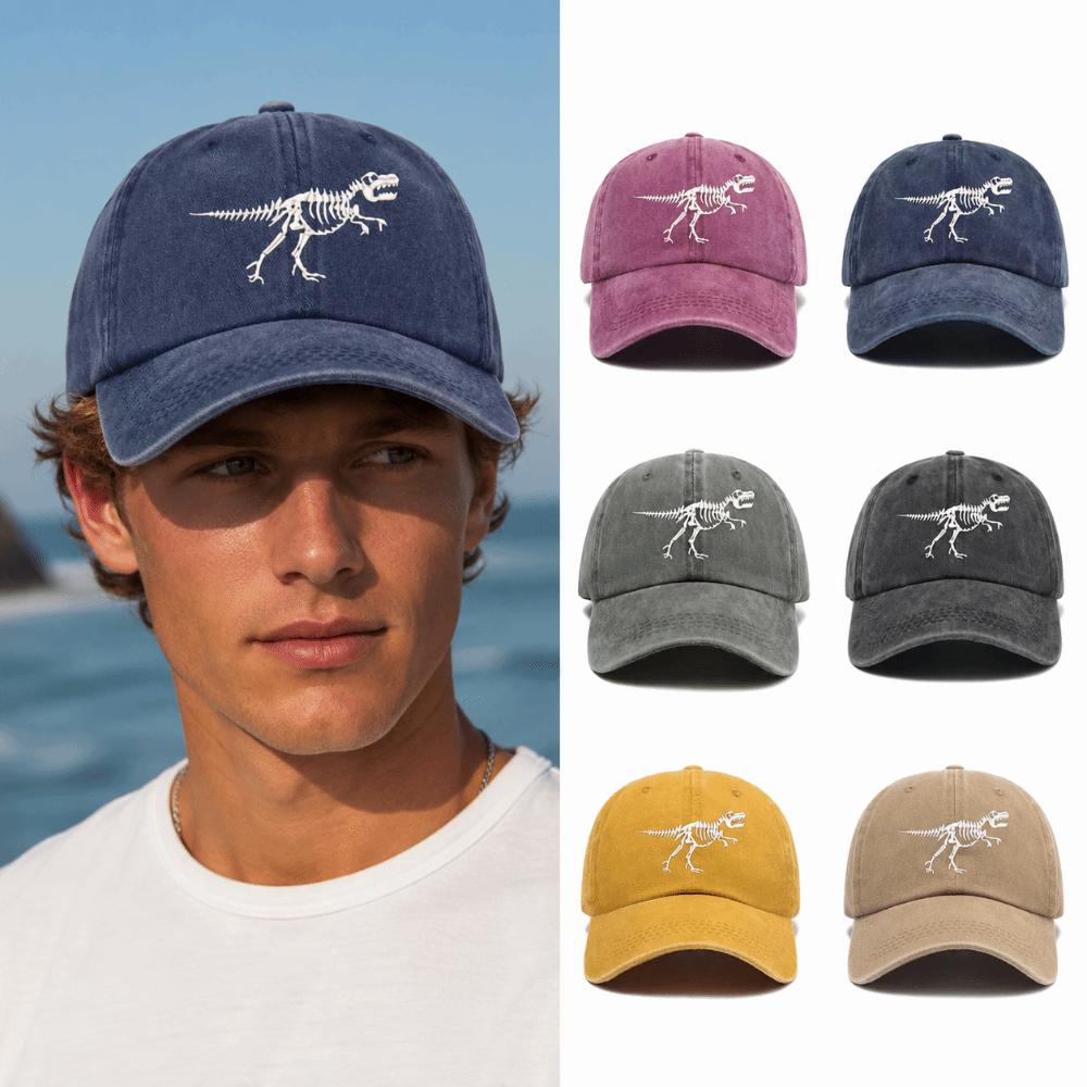 Curved Brim Dinosaur Skeleton Printed Hat Adjustable Dad Hat Baseball Cap for Men Women