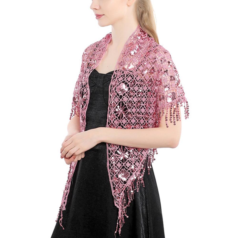 Полая треугольная кружевная шаль с блестками, свадебная женская роскошная вечерняя накидка, женский блестящий блестящий палантин, клубный шарф с кисточкой