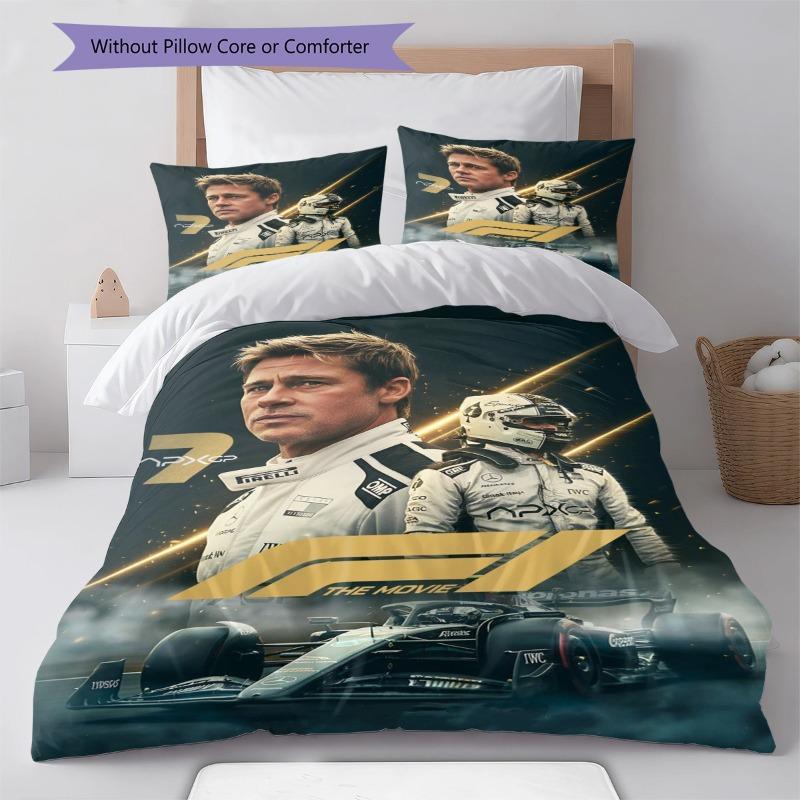F1 Racing Car Movie Theme Print 3‑Pieces Duvet Cover Set Motorsport Sports Bedding Set Bedroom Home Decor Without Pillow Core Comforter