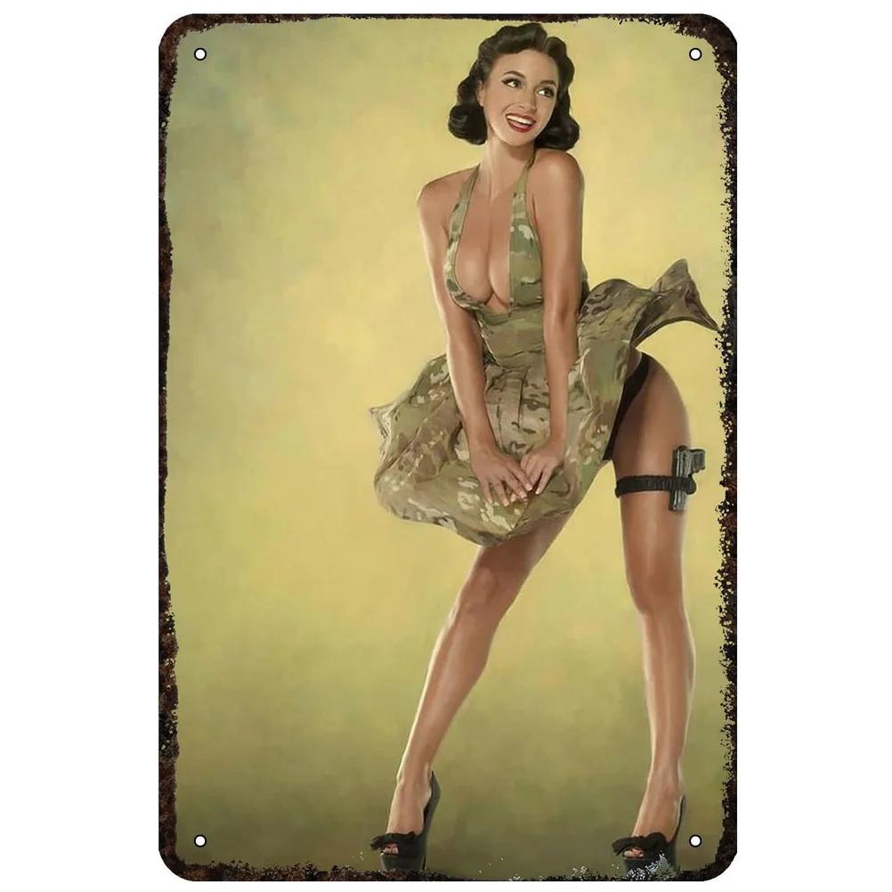 Винтажные металлические жестяные вывески Pinup для девочек, сексуальные женские Настенный декор для мужчин, пещера, гараж, бары, кафе, клубы, рестораны, ретро постеры, доска