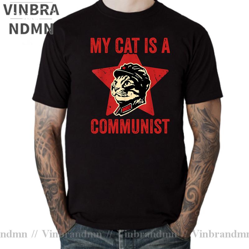My Cat Is A Communist Print Tshirt Vintage Funny Cat Lover Sayi T Shirt Starling Stalin Streetwear Hipster Casual Fashion Shirt