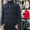 Men Down Jacket Stand Collar Long Sleeve Zipper Closure Jacket Elastic Hem Solid