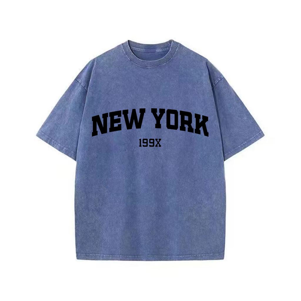 Ретро-стираная винтажная футболка New York 199X Футболка с принтом для парной моды Спортивная футболка Harajuku Повседневная хлопковая свободная уличная футболка