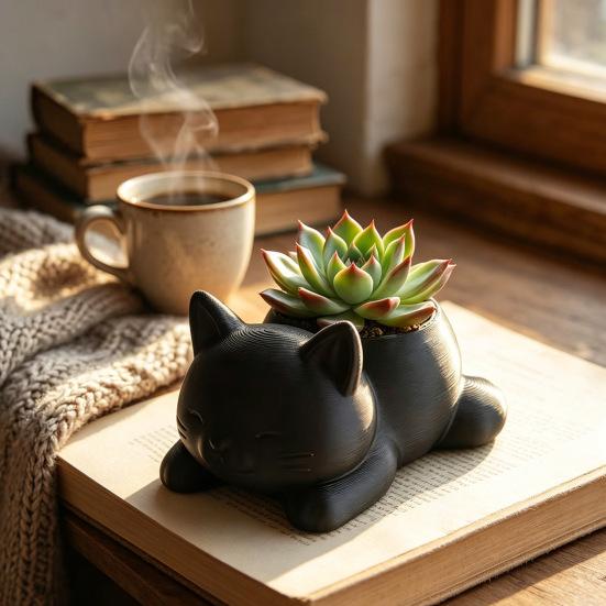 3D-печатный цветочный горшок для кошек Лежащий котенок Суккуленты Травяные растения Горшок-контейнер для дома В помещении На улице Балкон Сад Декор