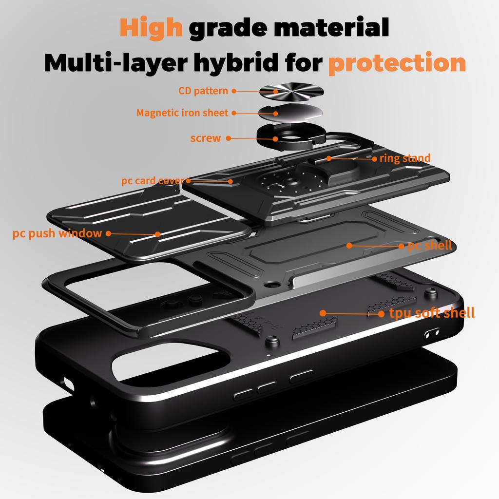 Для Honor 400 5G (Глобальный) Чехол ПК+ТПУ с подставкой и сдвижной крышкой для камеры