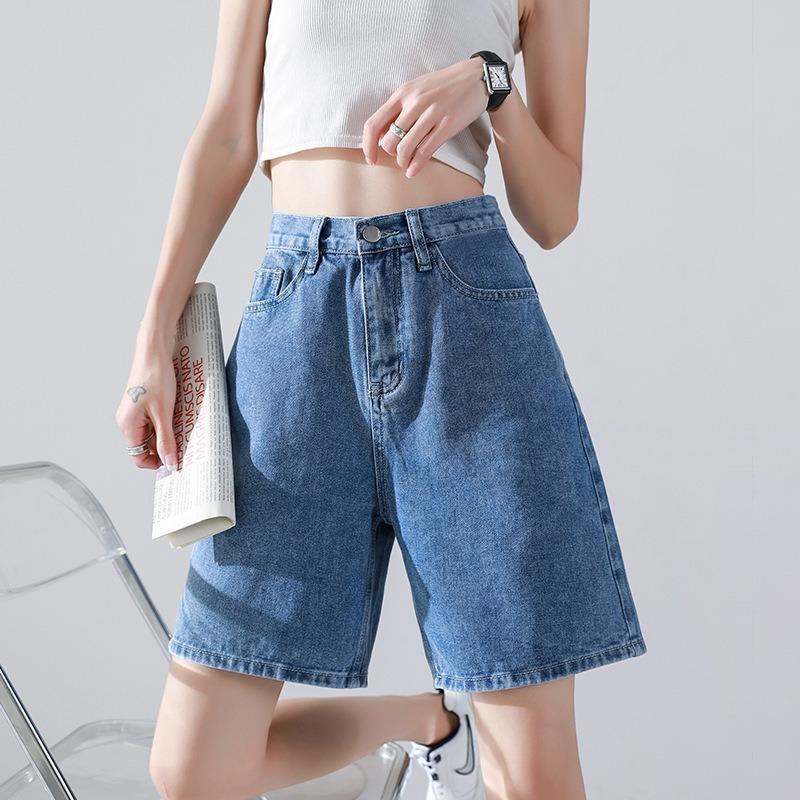 Five-point Jeans for Women's Summer Thin Models, New High-street Trendy High-waist Points, Loose Wide-leg Medium Pants for Women