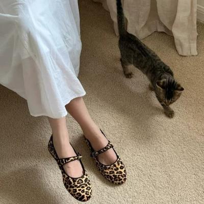 Мода 2025 Новая женская обувь Неглубокие женские балетки Модный леопардовый принт Повседневный круглый носок Легкие Самые продаваемые Удобные плоские Низкий каблук
