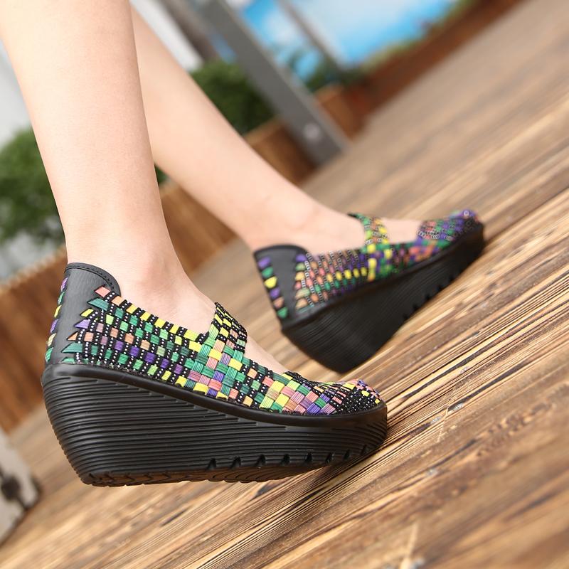 Mary Summer Beach Sandals Janes Women Close Toe Breathable Casual Braid Outdoor Wedge Heel Height Increase Shoes