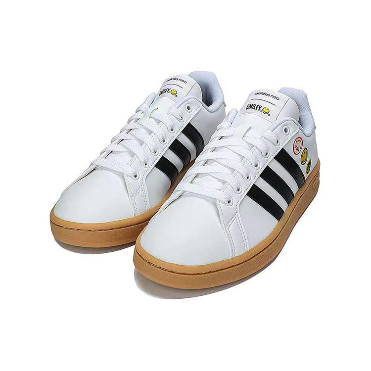 adidas Smiley X Neo Grand Court Повседневные Нескользящие Прочные Кроссовки с Низким Верхом для Скейтбординга Унисекс Белые GY4995