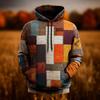 Men's Geometric Plaid Hoodie Sweatshirt Fashion Daily Crew Neck Home Party Streetwear Orange Brown Drawstring Fall Winter Designer