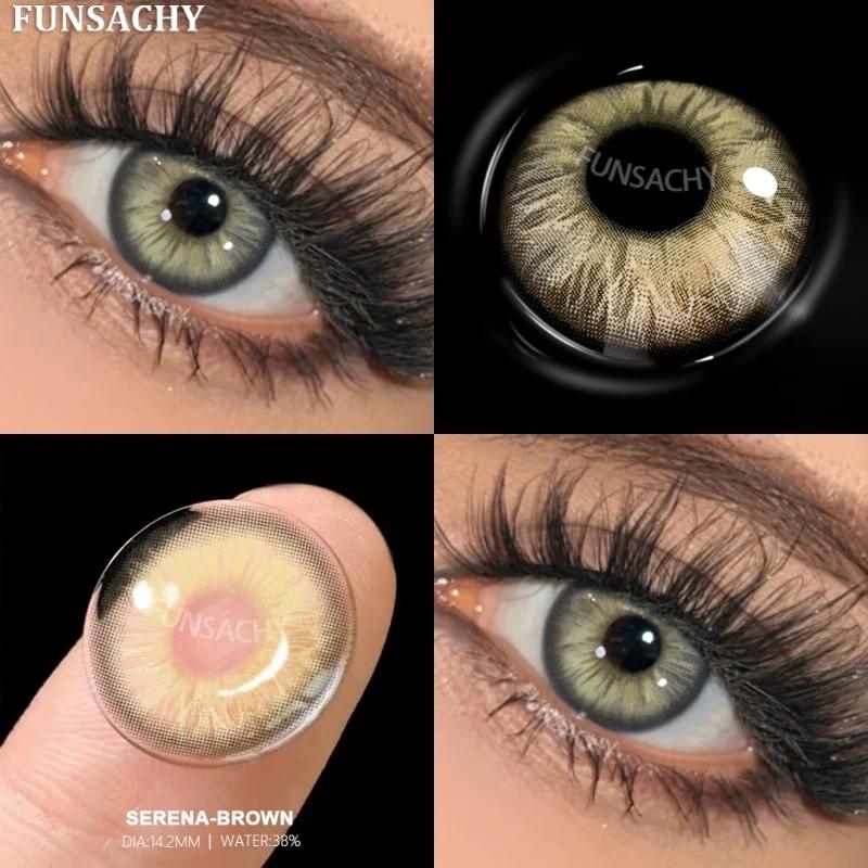 FUNSACHY 2pcs Colored Contact Lenses for Eyes Brown Color Makeup Contacts Lens Fashion Beautiful Cosmetic Gray Pupil Yearly Use