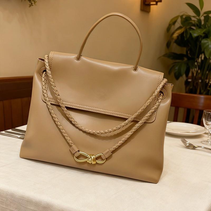 Plain Fashion Light Luxury All-match Bow Gold Buckle Single-shoulder Cross-slung Portable Leather Tote Bag