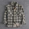 Мужская классическая клетчатая вельветовая рубашка - ретро-хаки, длинный рукав, весна/осень, комфорт